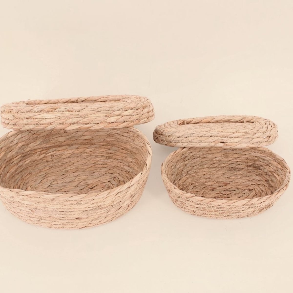 Lot de 2 paniers naturels ovales à couvercle naturel, ORNAMI