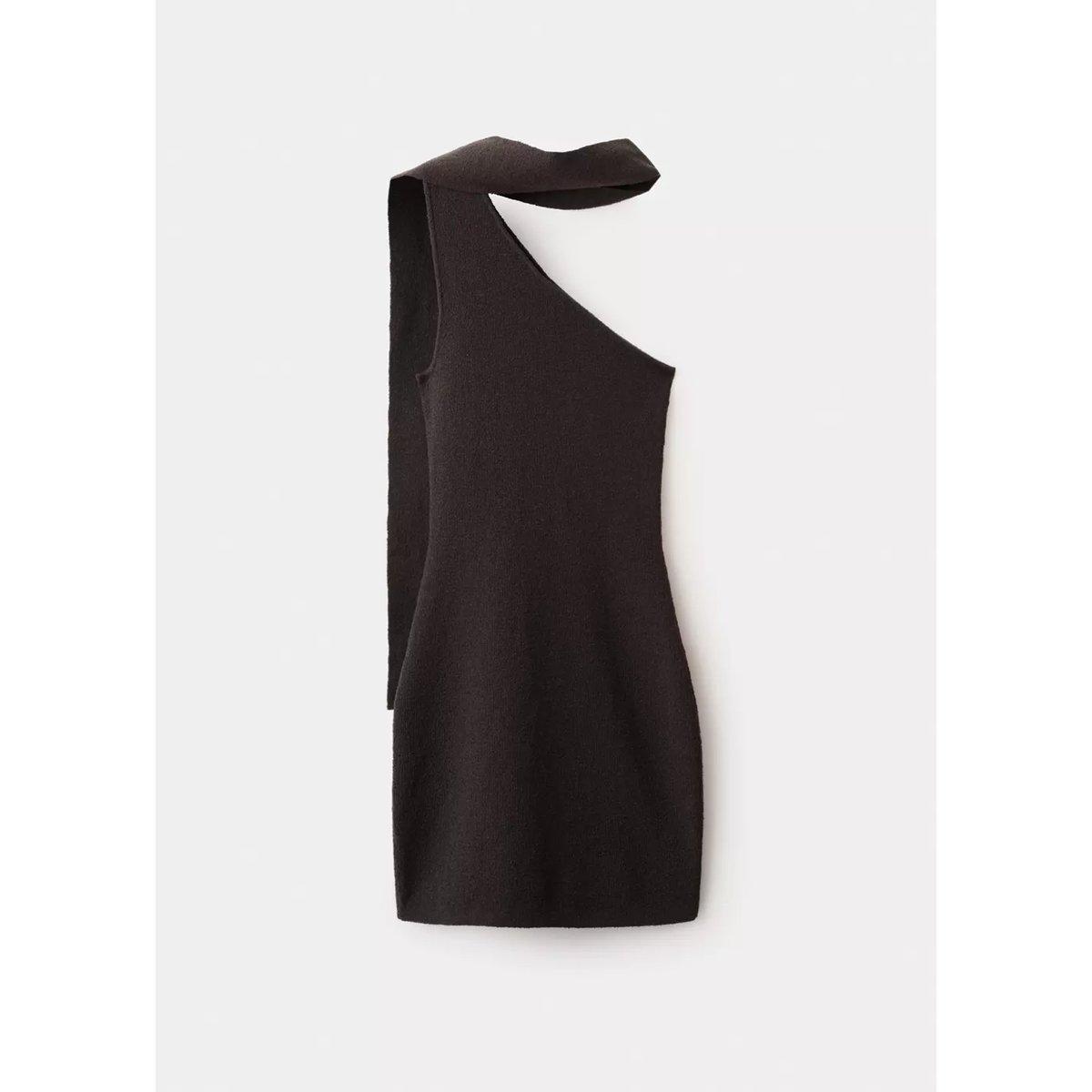 Robe asymétrique en maille avec foulard chocolat, MANGO