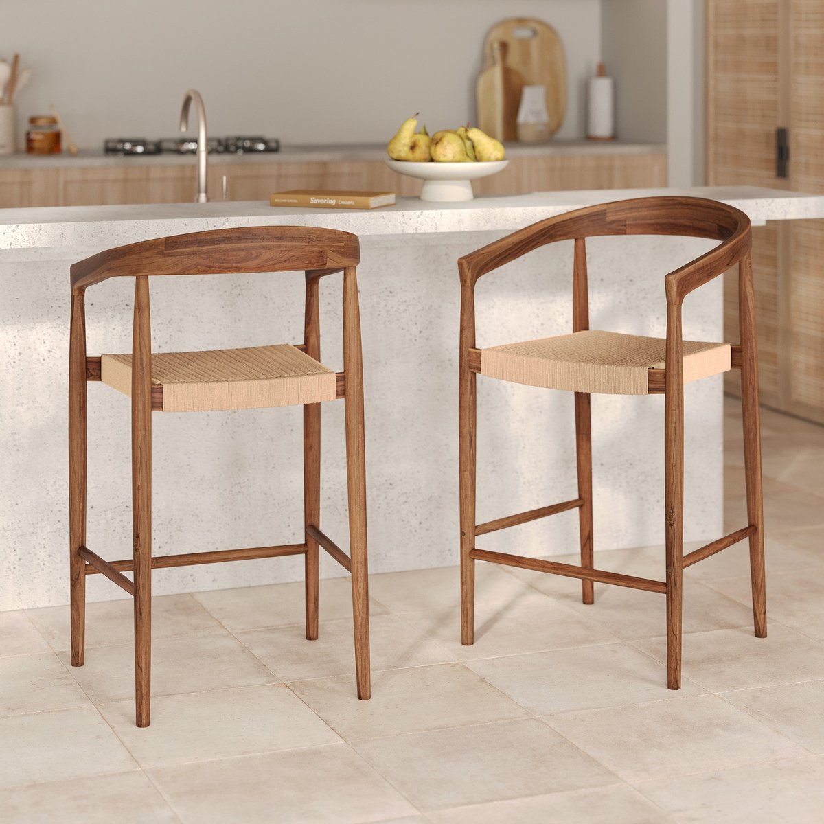 Lot de 2 chaises pour îlot central 65 cm - BALI naturel, MAISON PAVANE