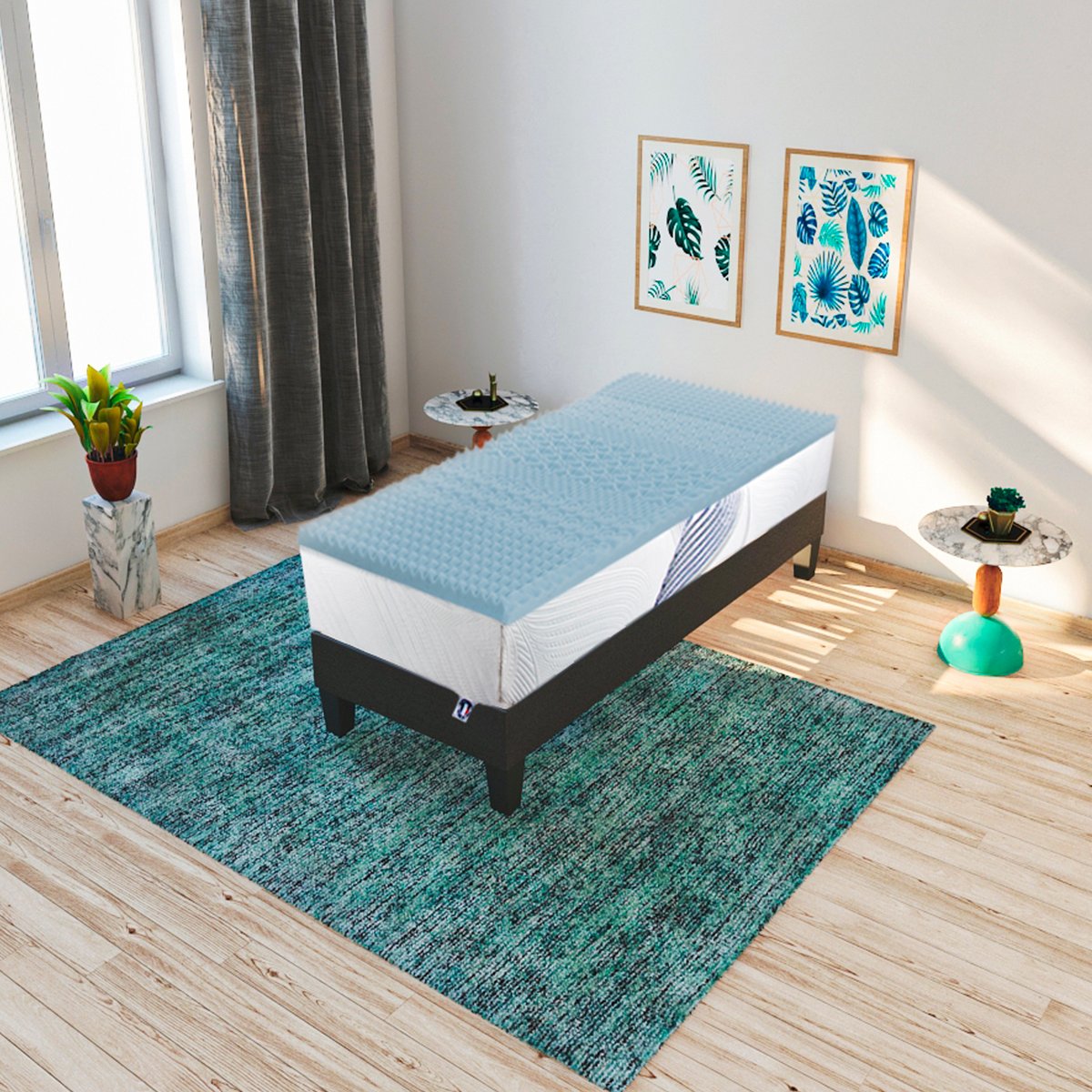Surmatelas Mousse Gel Refresh 90x190 cmMémoire de forme avec gel thermorégulateur & Zonage de confort bleu, BELLECOUR