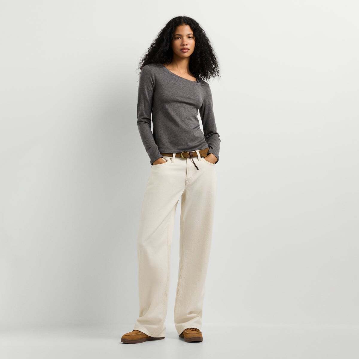 T-Shirt Manches Longues Avec Détail Nœud gris granit, PEPE JEANS