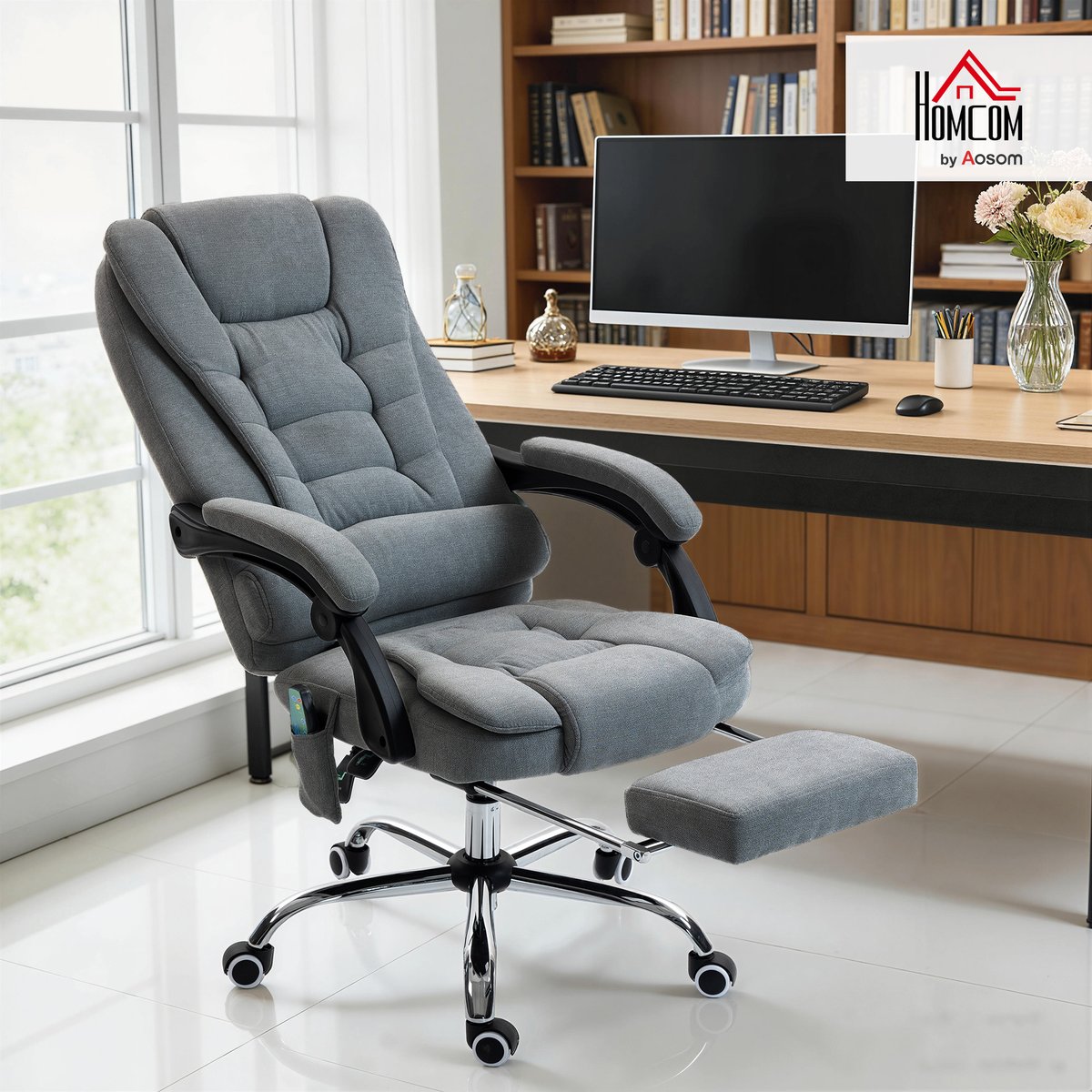 Fauteuil de bureau avec fonction massage gris foncé, HOMCOM