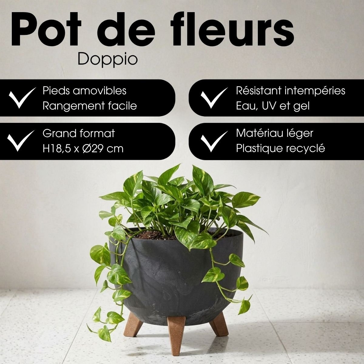 Bac à plantes DOPPIO noir, MICA DECORATIONS