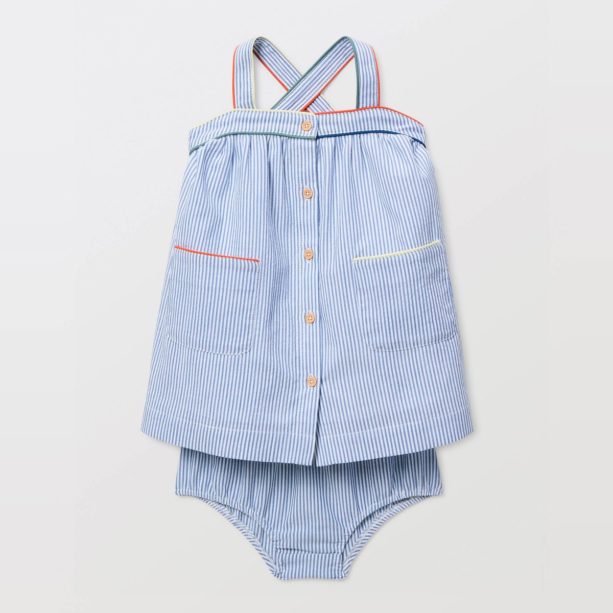 Robe avec bloomer rayés en coton porcelaine, BOUT'CHOU