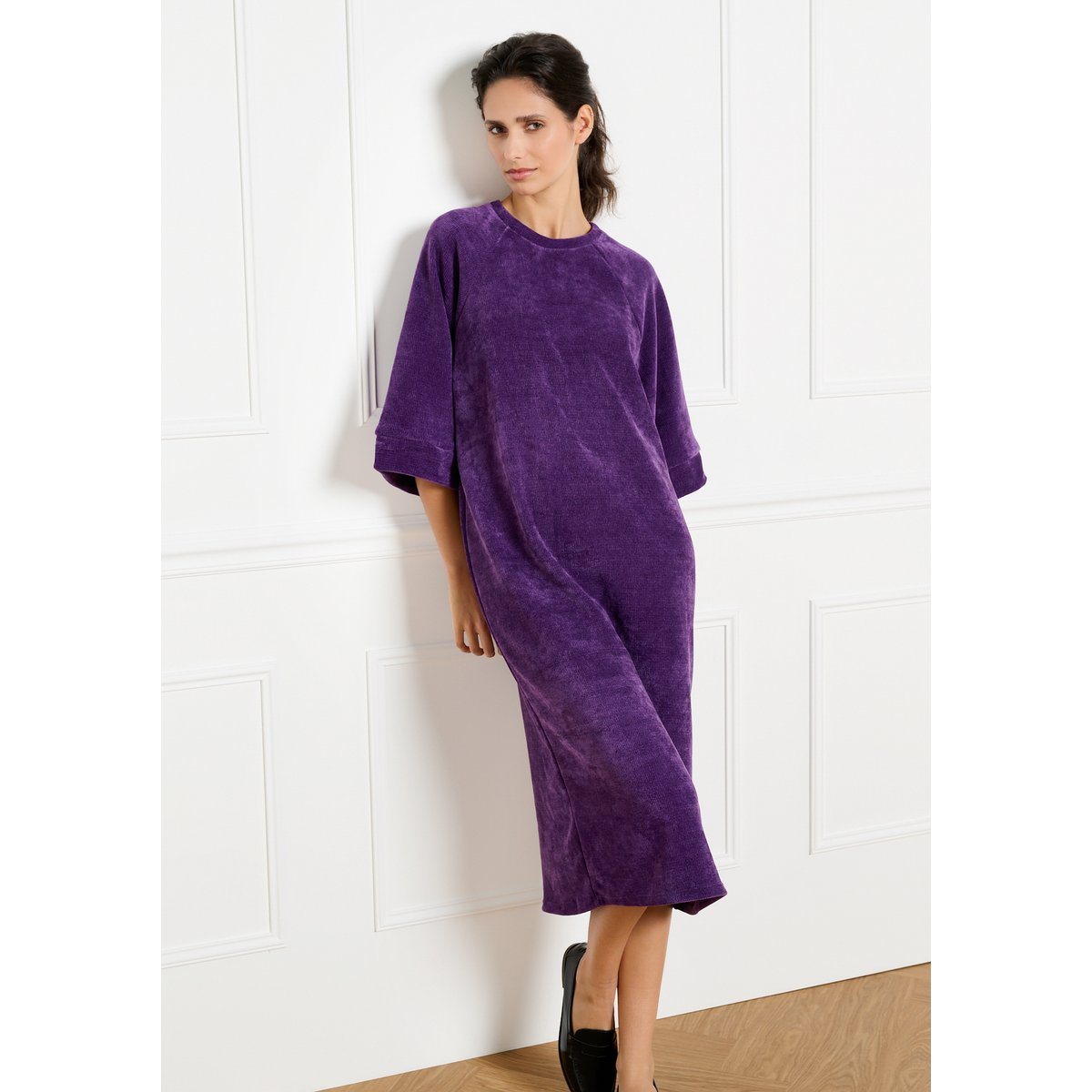 Robe midi en velours purple, LOLALIZA