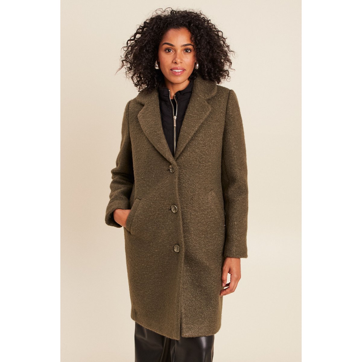 Manteau 2 en 1 col montant doublé vert kaki, BREAL