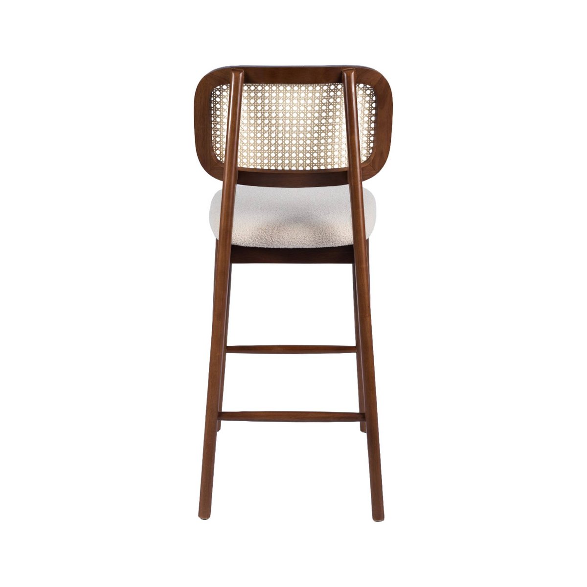 Tabouret de bar bois d'hévéa cannage et bouclette 66,5cm (lot de 2) MANI noyer, SWEEEK