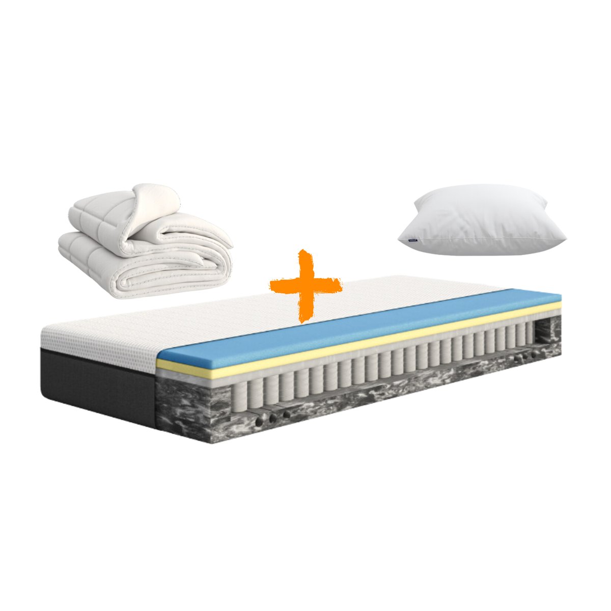 Pack Matelas Hybride + Couette + Oreiller Nuage blanc, EMMA