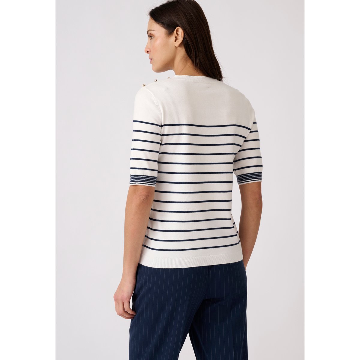 Pull rayé manches aux coudes bleu blanc rayé, DAMART