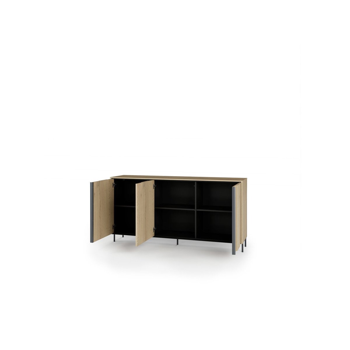 Buffet en panneaux de particules 3 portes 167 cm, TILIA chêne et noir, BOBOCHIC