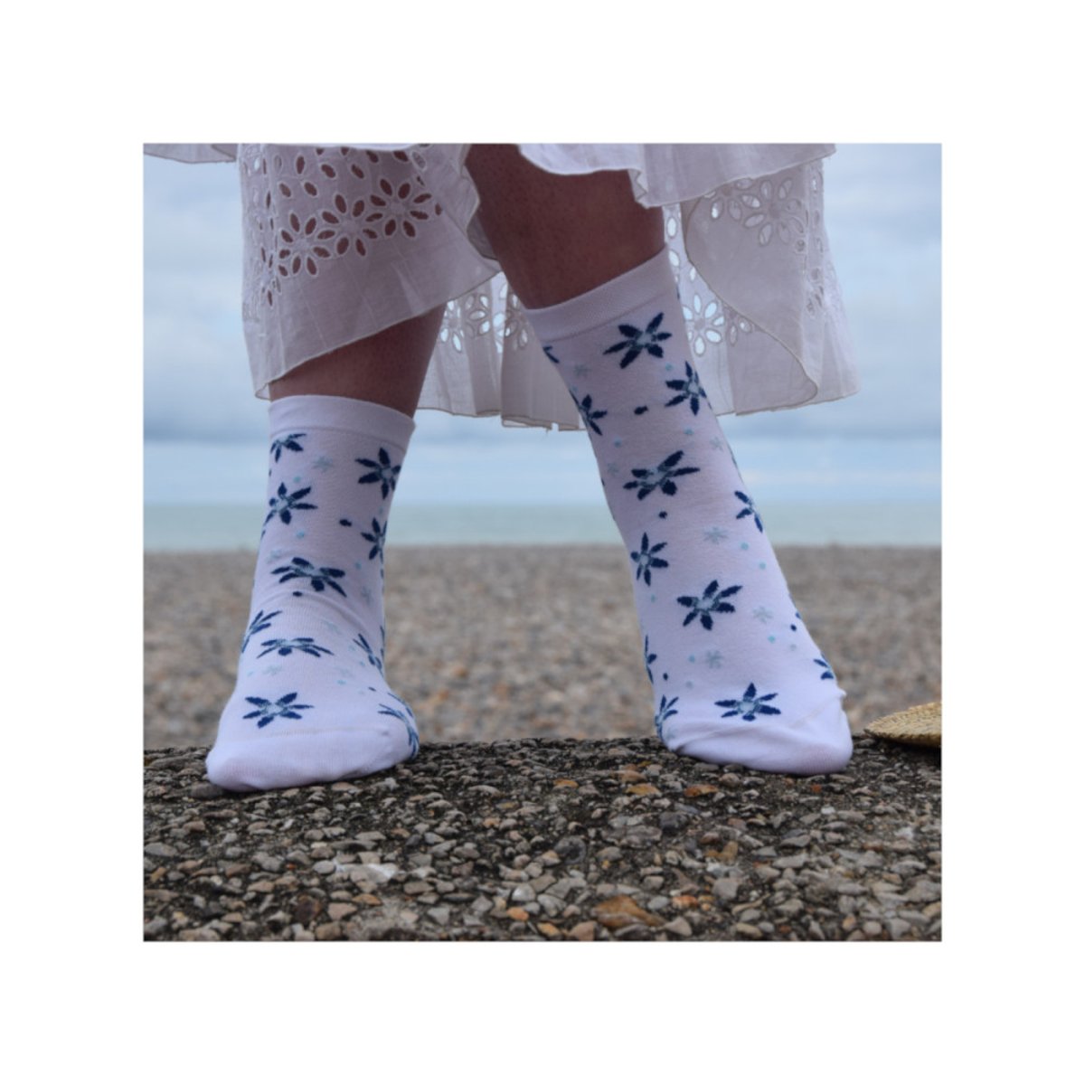 Socquettes jersey all over fleurs MADE IN FRANCE blanc, KINDY