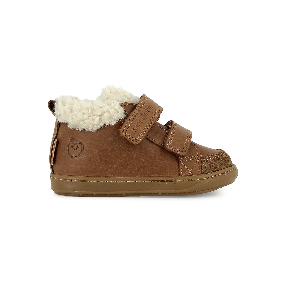 Scarpe da ginnastica con chiusura a strappo e fodera in pelle, BOUBA SCRATCH WOOL cammello, SHOO POM
