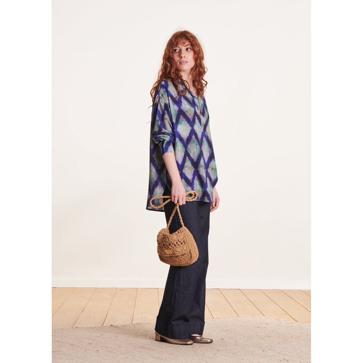 Top oversize à imprimé bleu, LA FEE MARABOUTEE