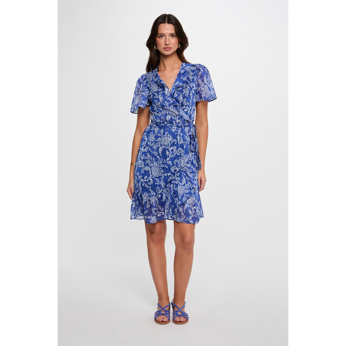 Robe courte col v multicolore, MORGAN