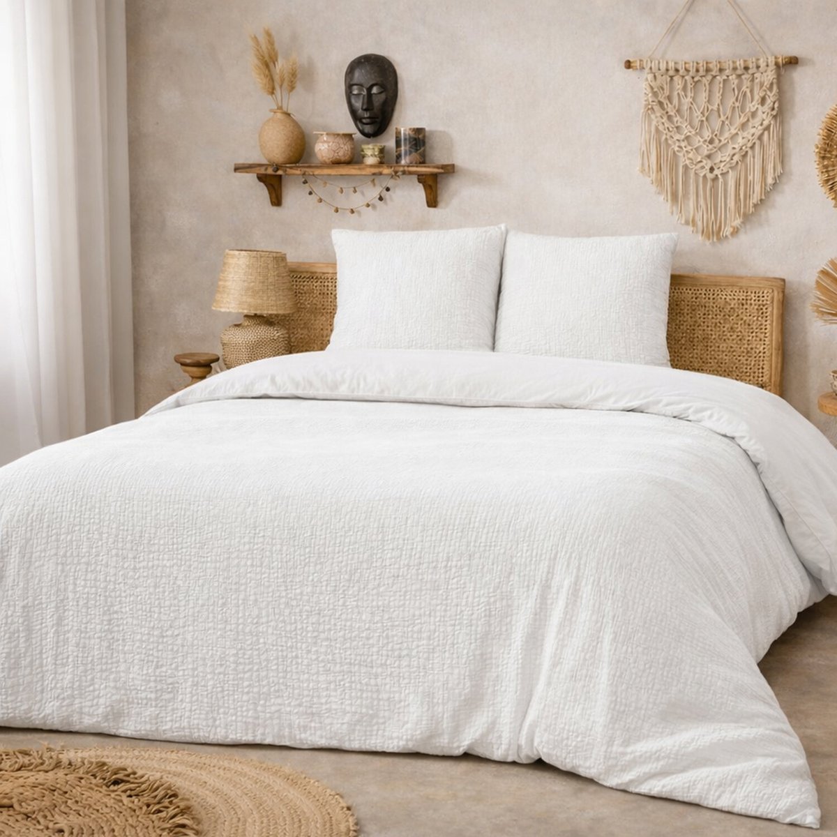 Parure housse de couette en gaze de coton lavé unie, Violette blanc, C DESIGN HOME TEXTILE