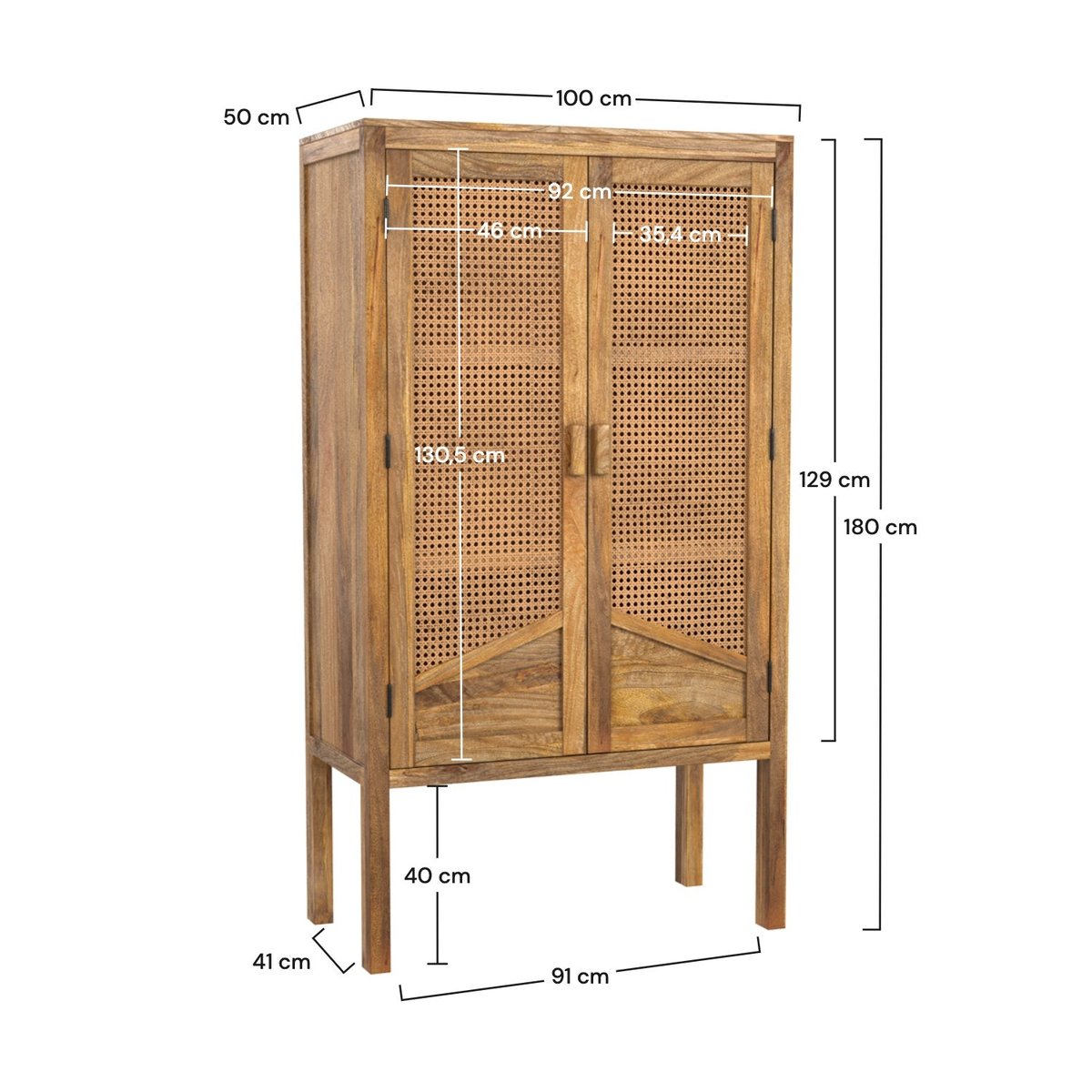 Armoire en bois de manguier et cannage 2 portes - TIKI bois clair, MAISON PAVANE