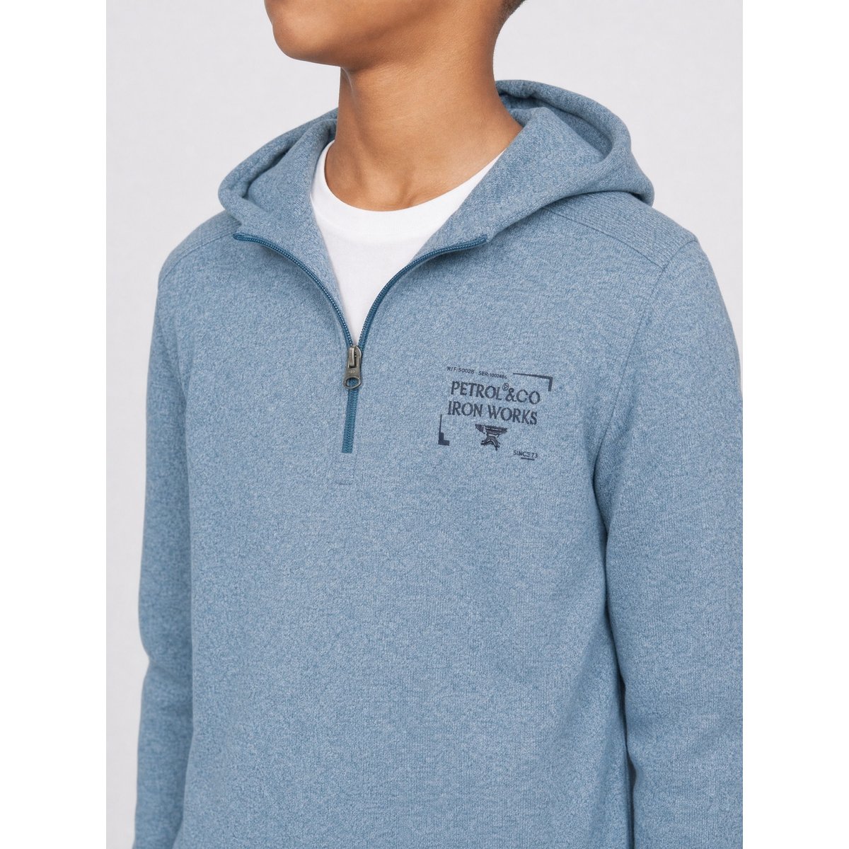 Sweat à capuche chiné demi-zip ironpark bleu storm blue, PETROL INDUSTRIES