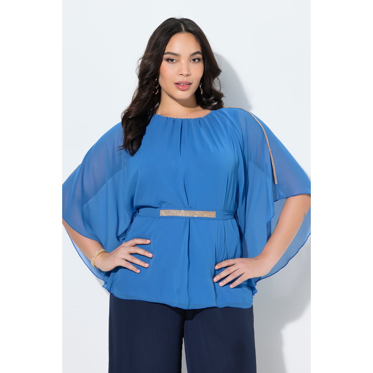 Blouse avec petites pierres scintillants bleu, ULLA POPKEN