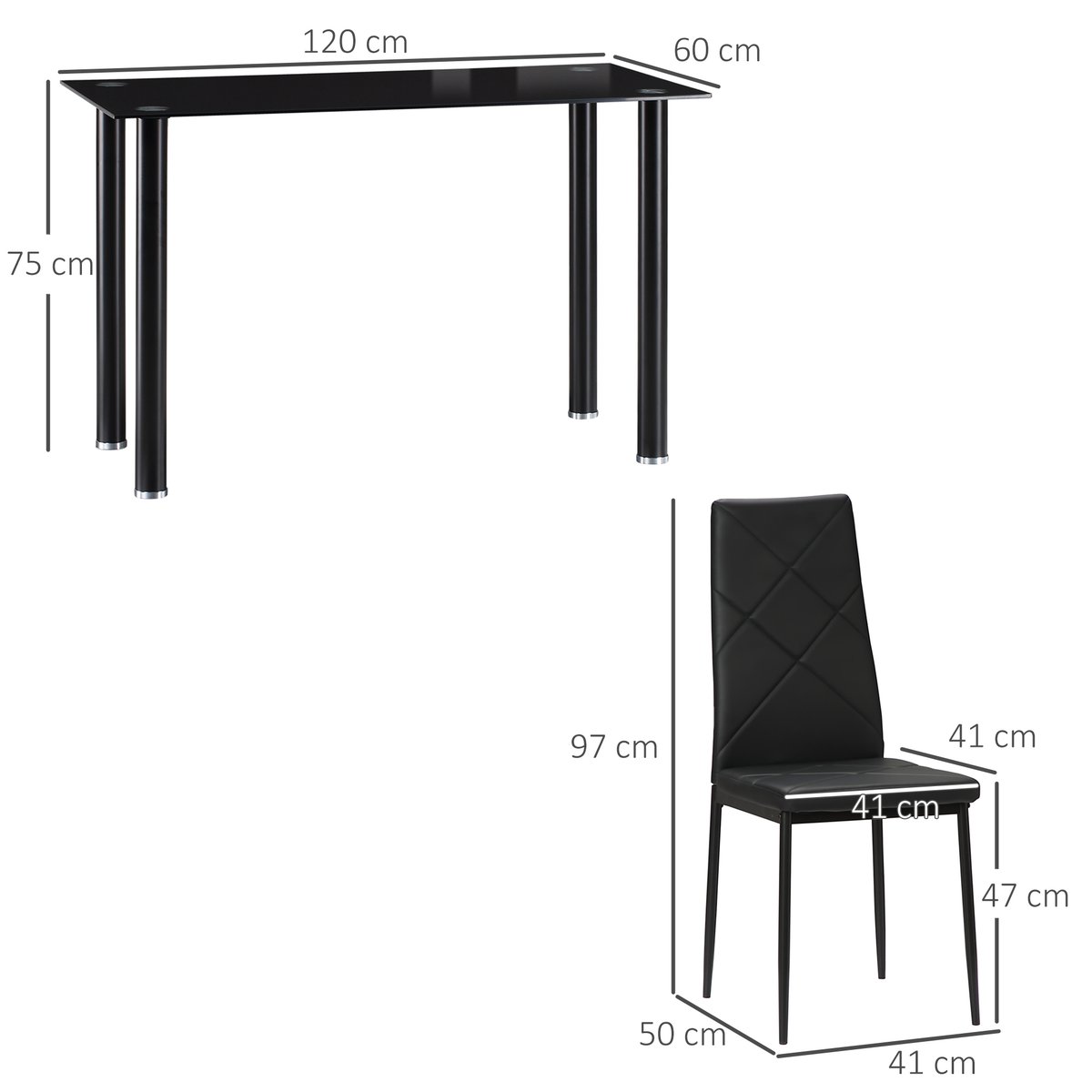 Ensemble de table à manger Acier Noir noir, HOMCOM