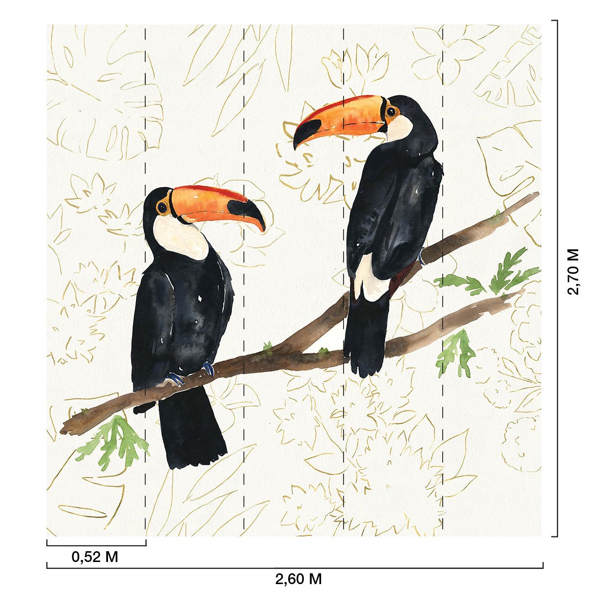 Papier peint exotique peinture murale deux toucans intissé, HEXOA