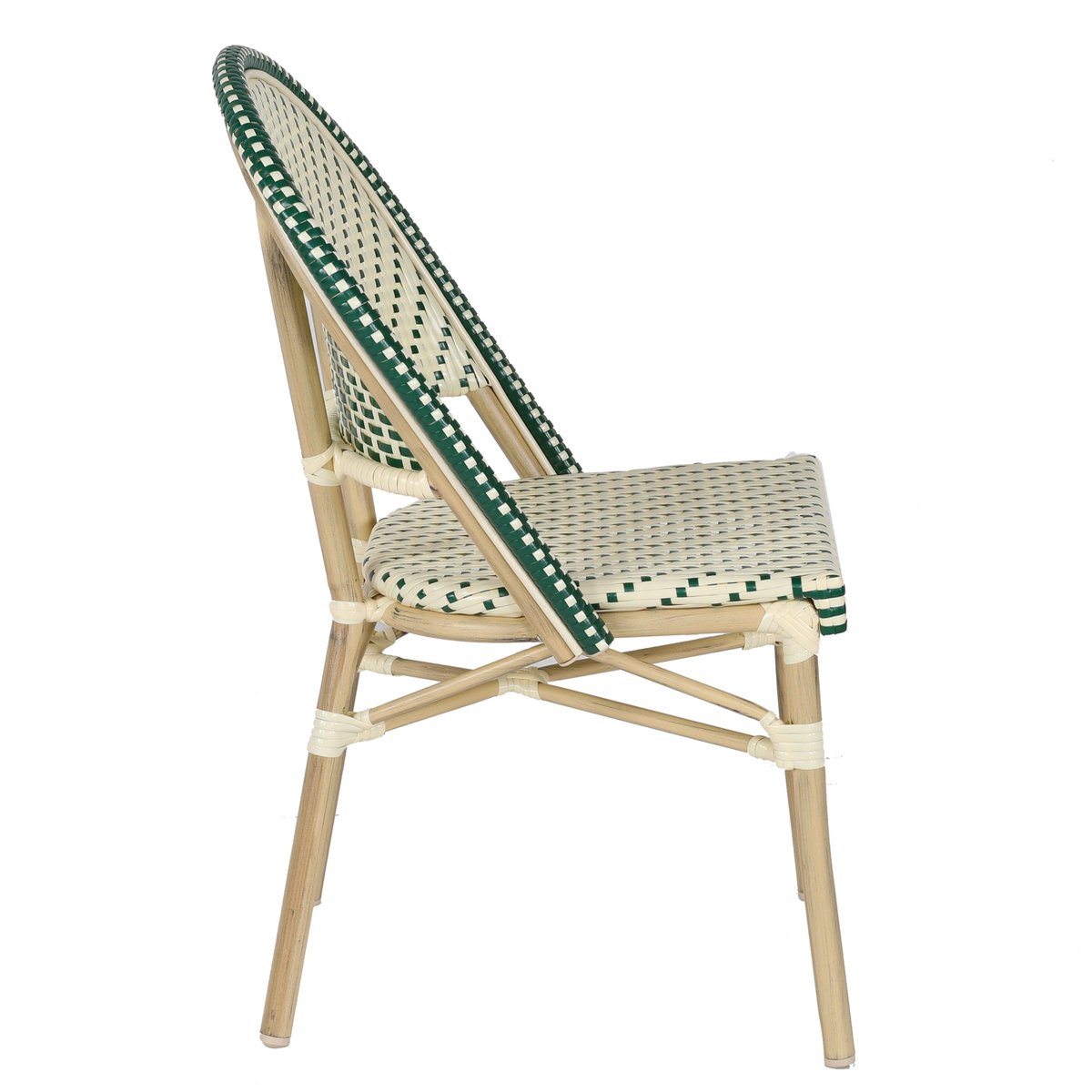 Chaise de terrasse bistrot parisien en aluminium et rotin, MARAIS vert foncé, OVIALA