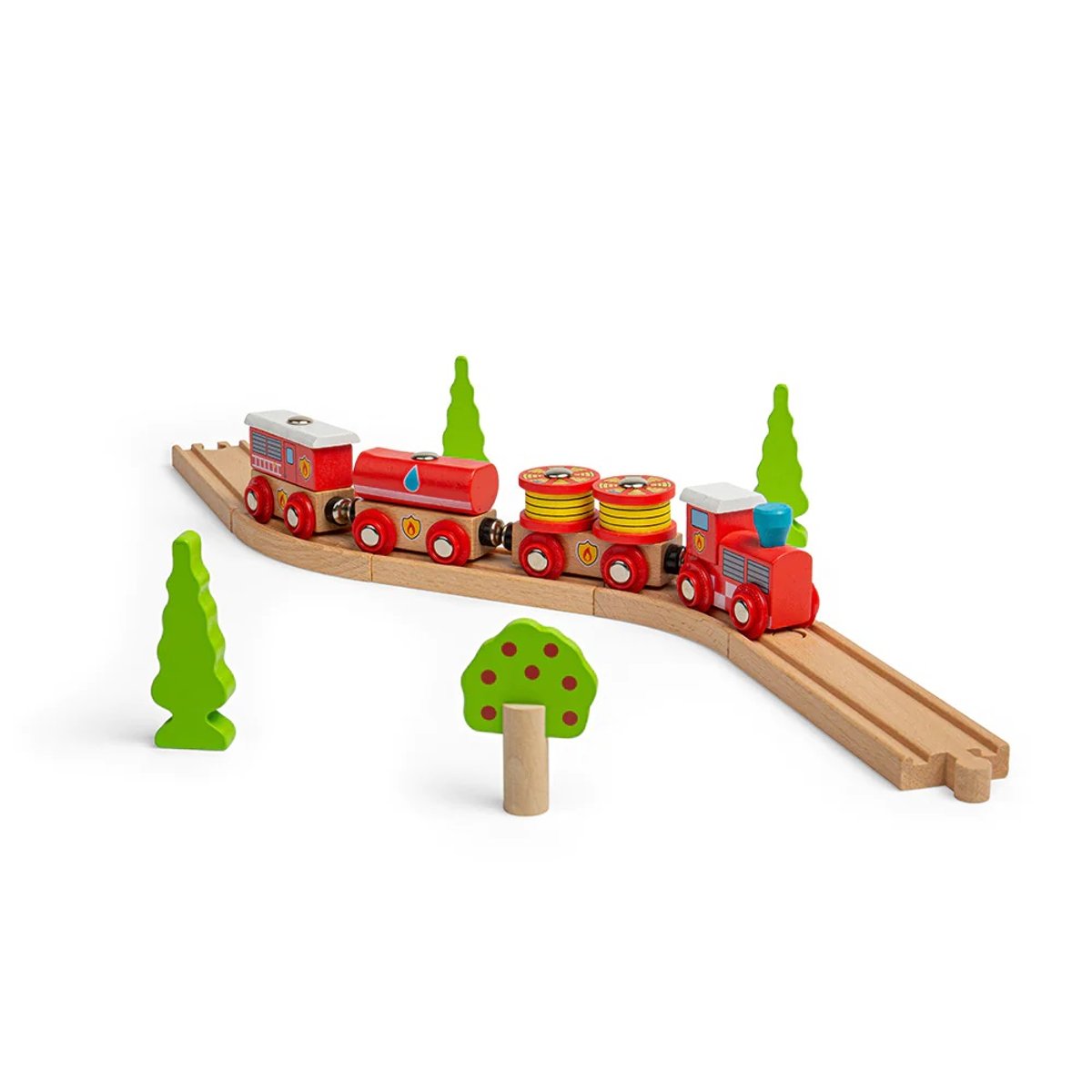 Train en bois Secours Incendie rouge, BIGJIGS