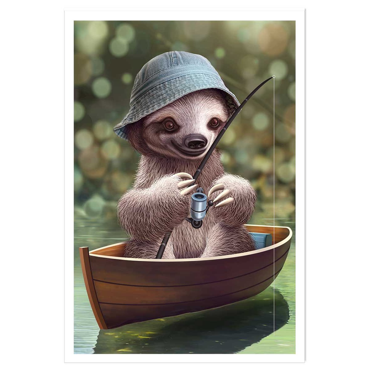 Affiche enfant paresseux à la pêche affiche seule, HEXOA