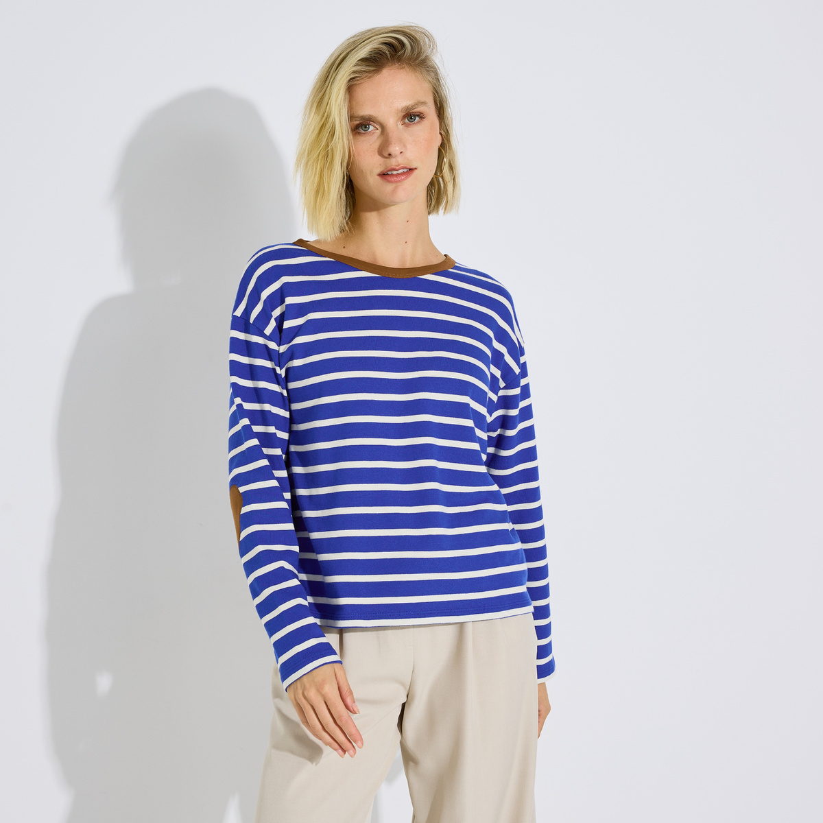 Tee-shirt rayé coudière cœur bleu, GRAIN DE MALICE