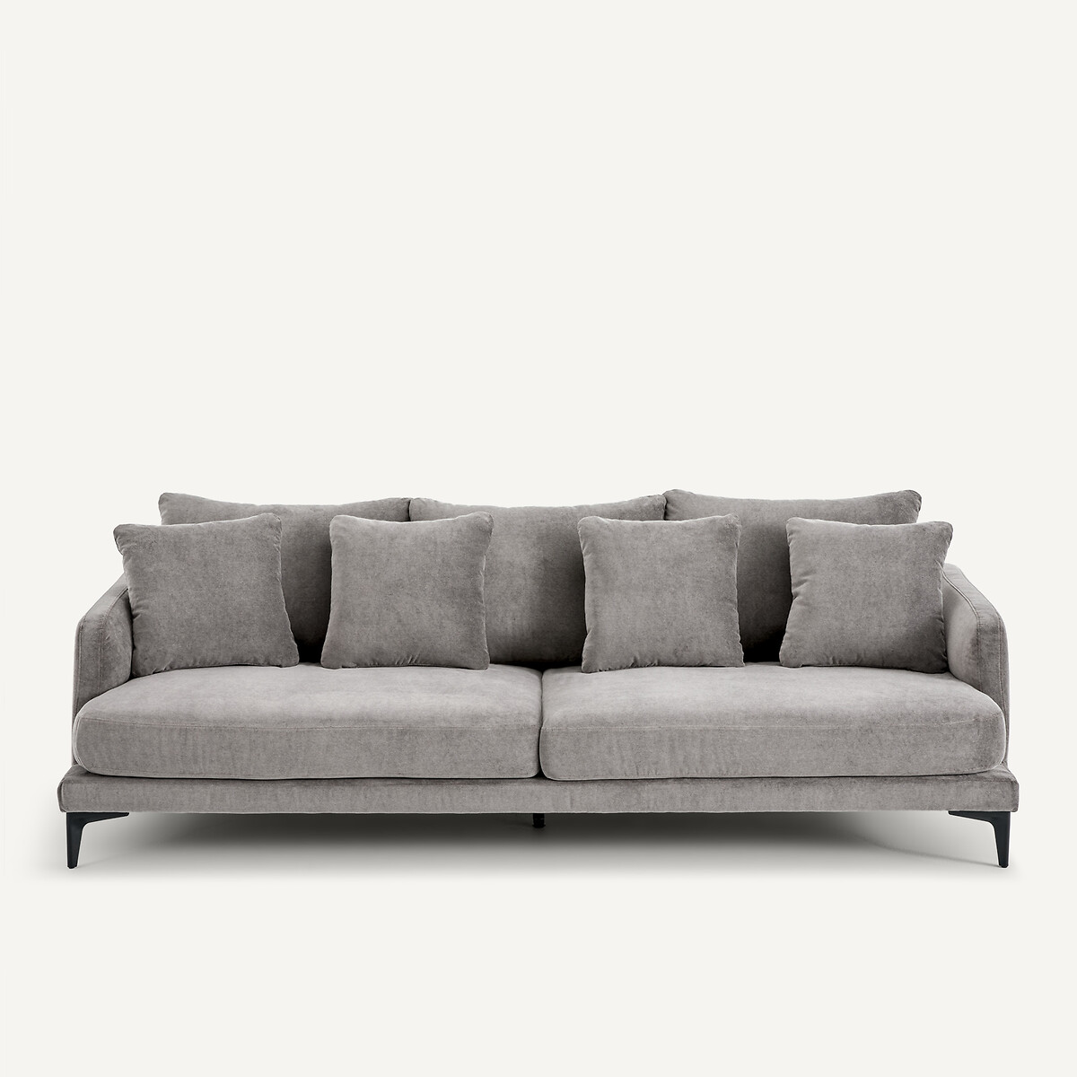 Canapé droit, 3 ou 4 places en velours stone, MODERNISTE gris souris, EMMANUEL GALLINA X AM.PM
