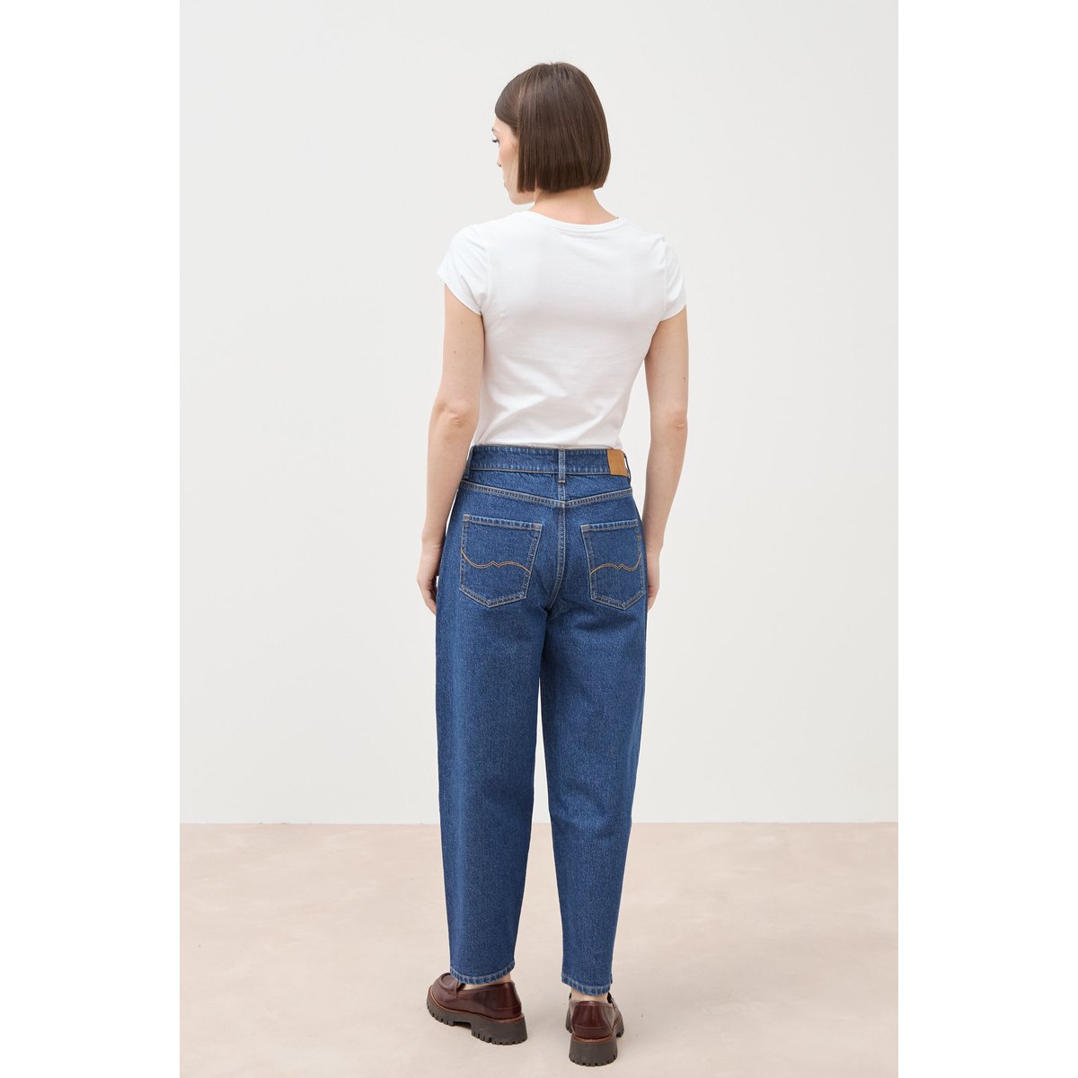 Jeans barrel taille haute 7/8ème denim brut, BONOBO