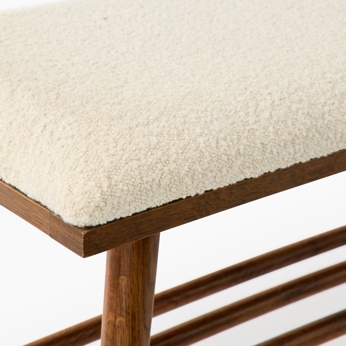 Banc en bois de chêne et assise en coton gratté, 80 x 35 x 45 cm marron, MONOPRIX
