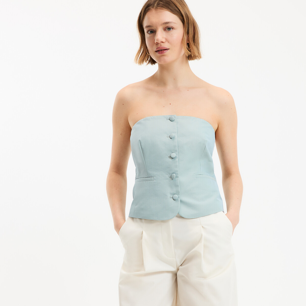 Bustier boutonné cintré bleu ciel, LA REDOUTE COLLECTIONS