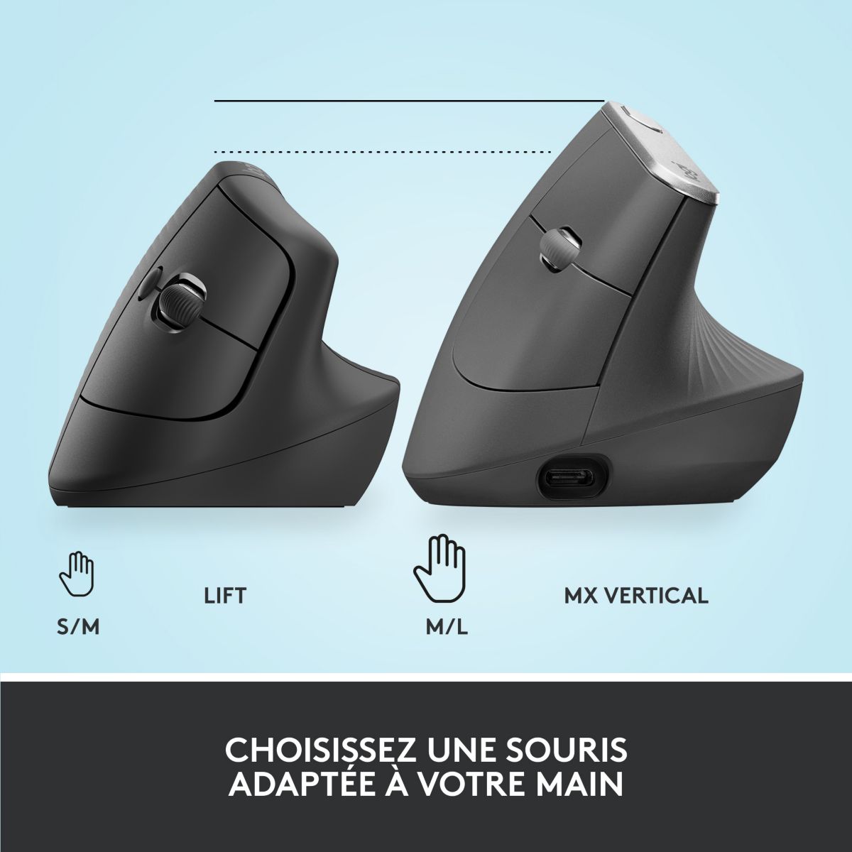 Souris sans fil Lift Ergonomique Silencieuse Graphite gris, LOGITECH