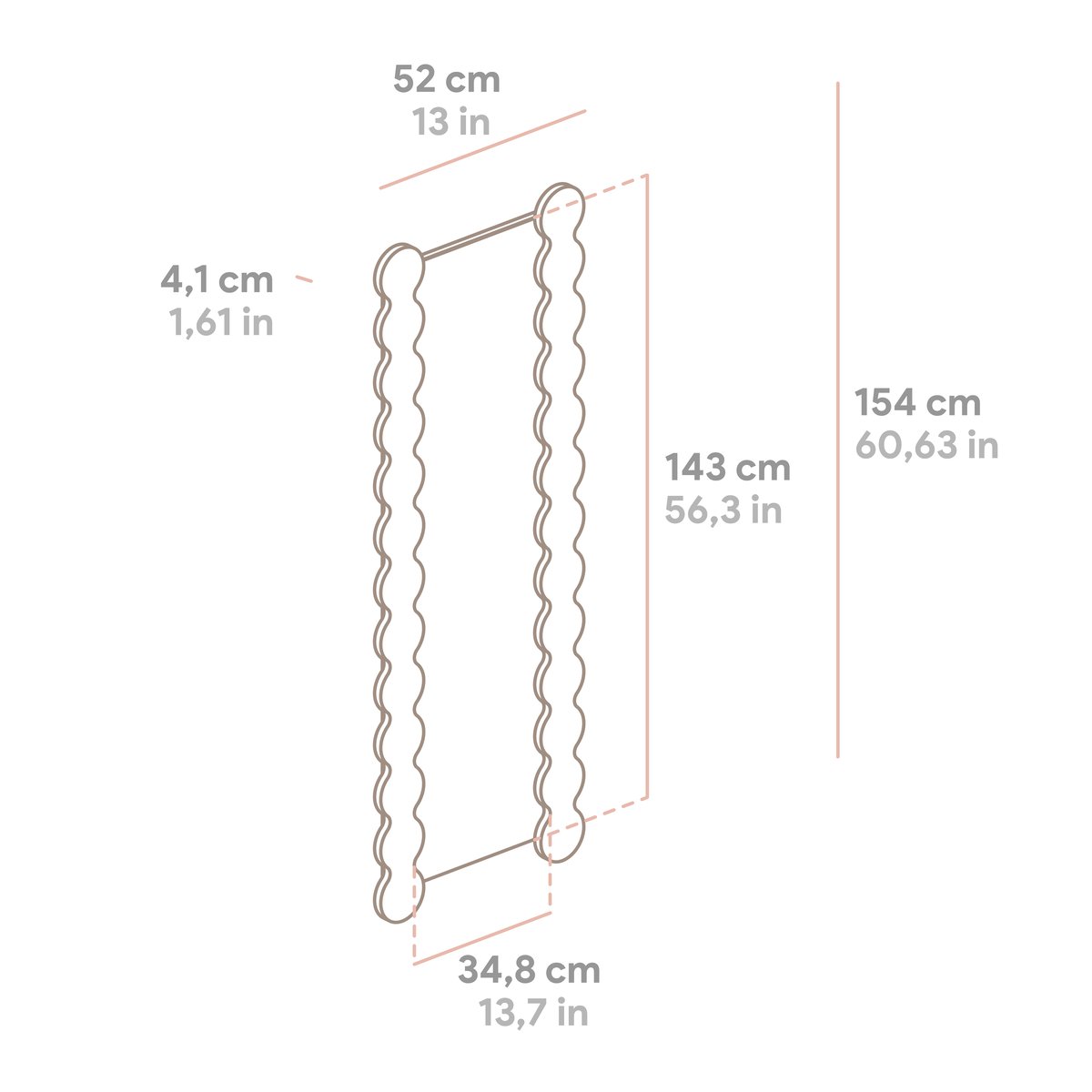 Miroir en pin massif non verni SALADA bois clair, NAAN FURNITURE