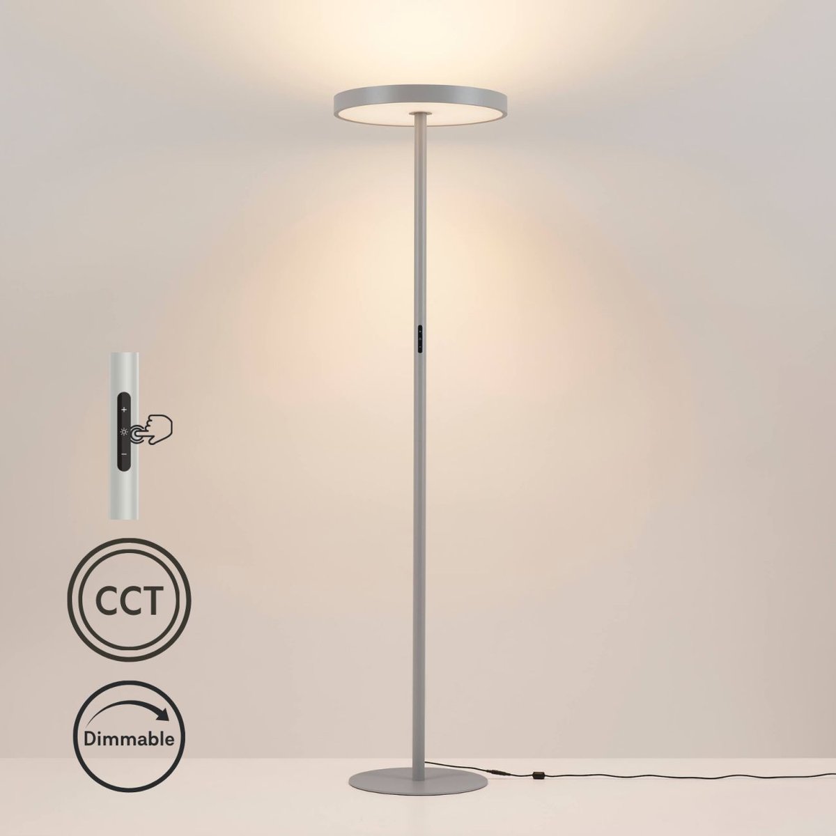 Lampadaire LED tactile moderne - NOLAN argenté / chromé, KOSILUM