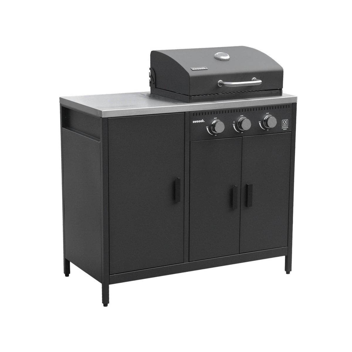Barbecue gaz 3 brûleurs sur pieds, 3 portes, thermomètre NAXOS noir, SWEEEK
