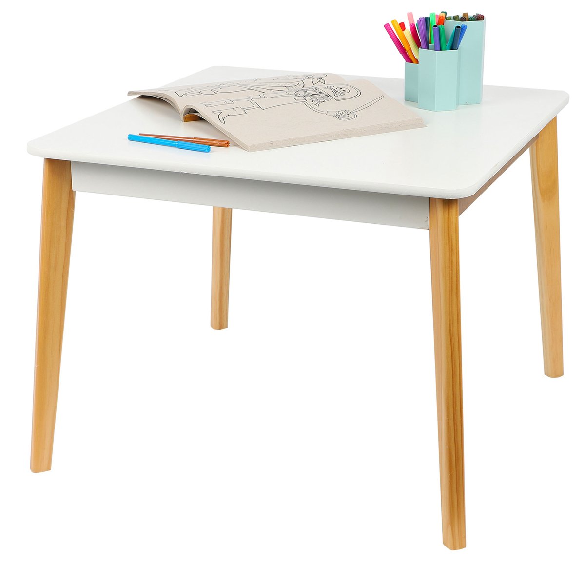 Table Enfant Carrée Bois Blanc blanc, WADIGA