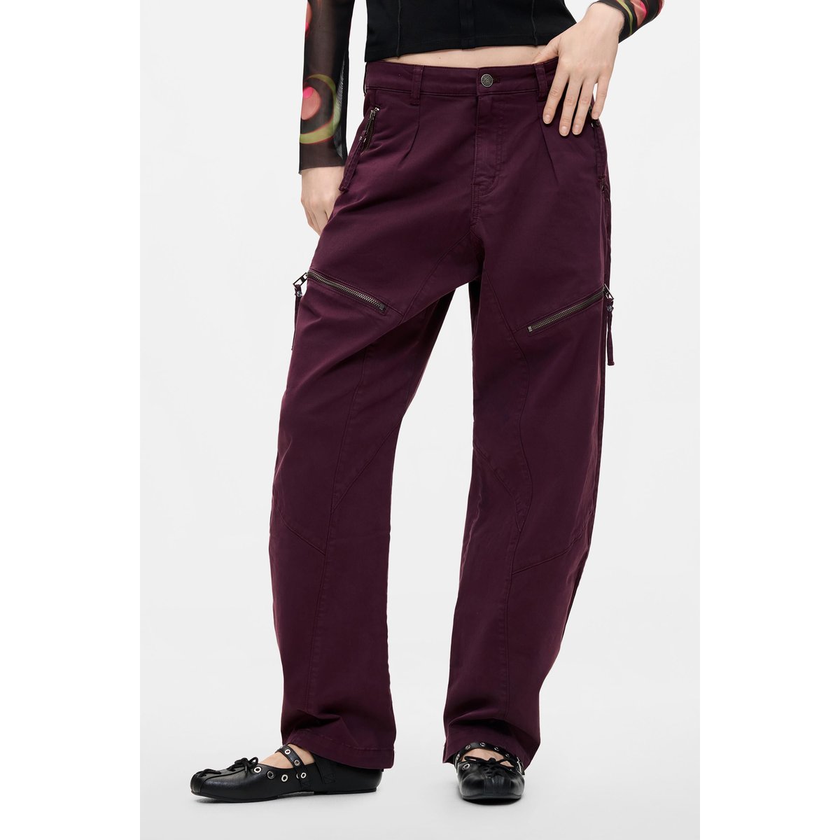 Pantalon long à fermetures éclair rouge, DESIGUAL