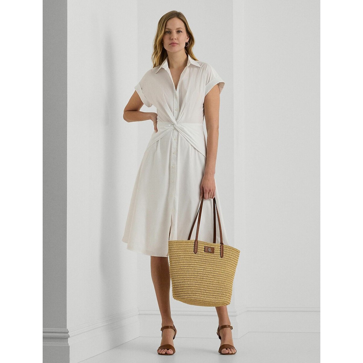 Short Sleeve Wrapover Dress white, LAUREN RALPH LAUREN