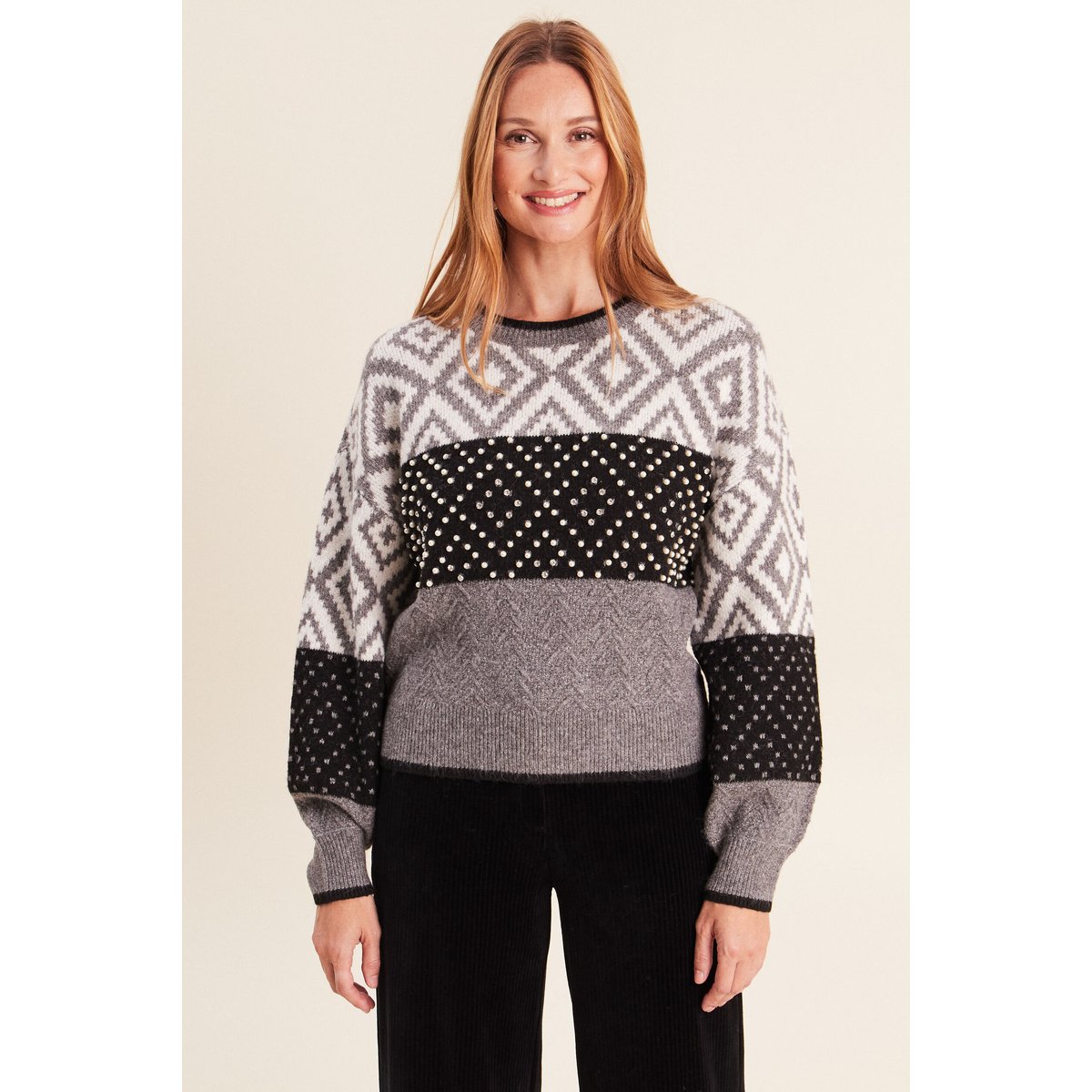 Pull jacquard col rond gris, BREAL