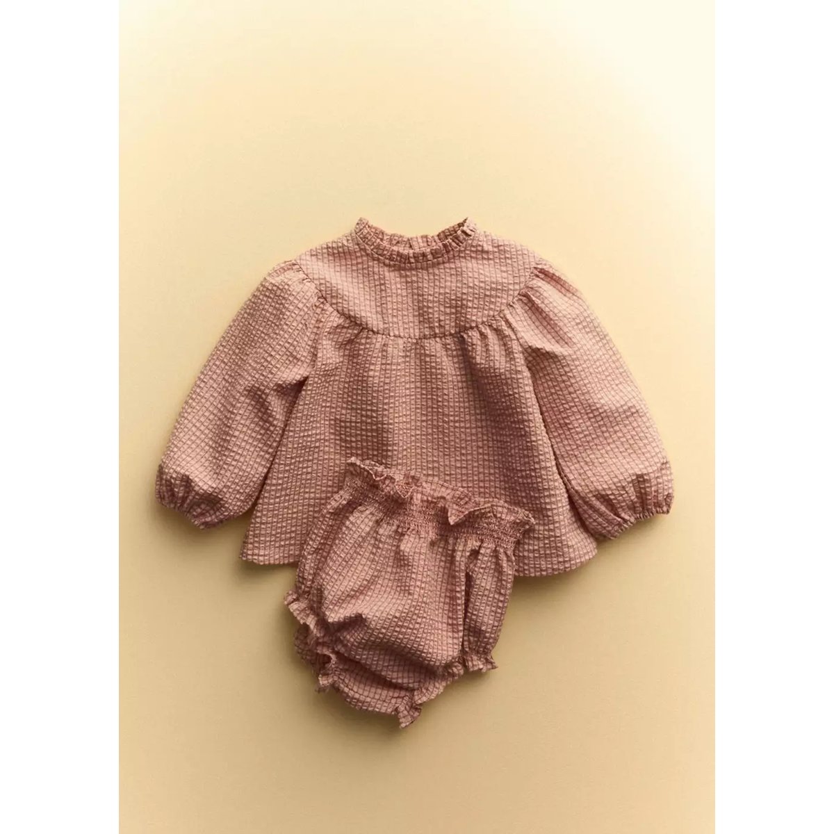 Robe et barboteuse en coton à carreaux rose, MANGO BABY