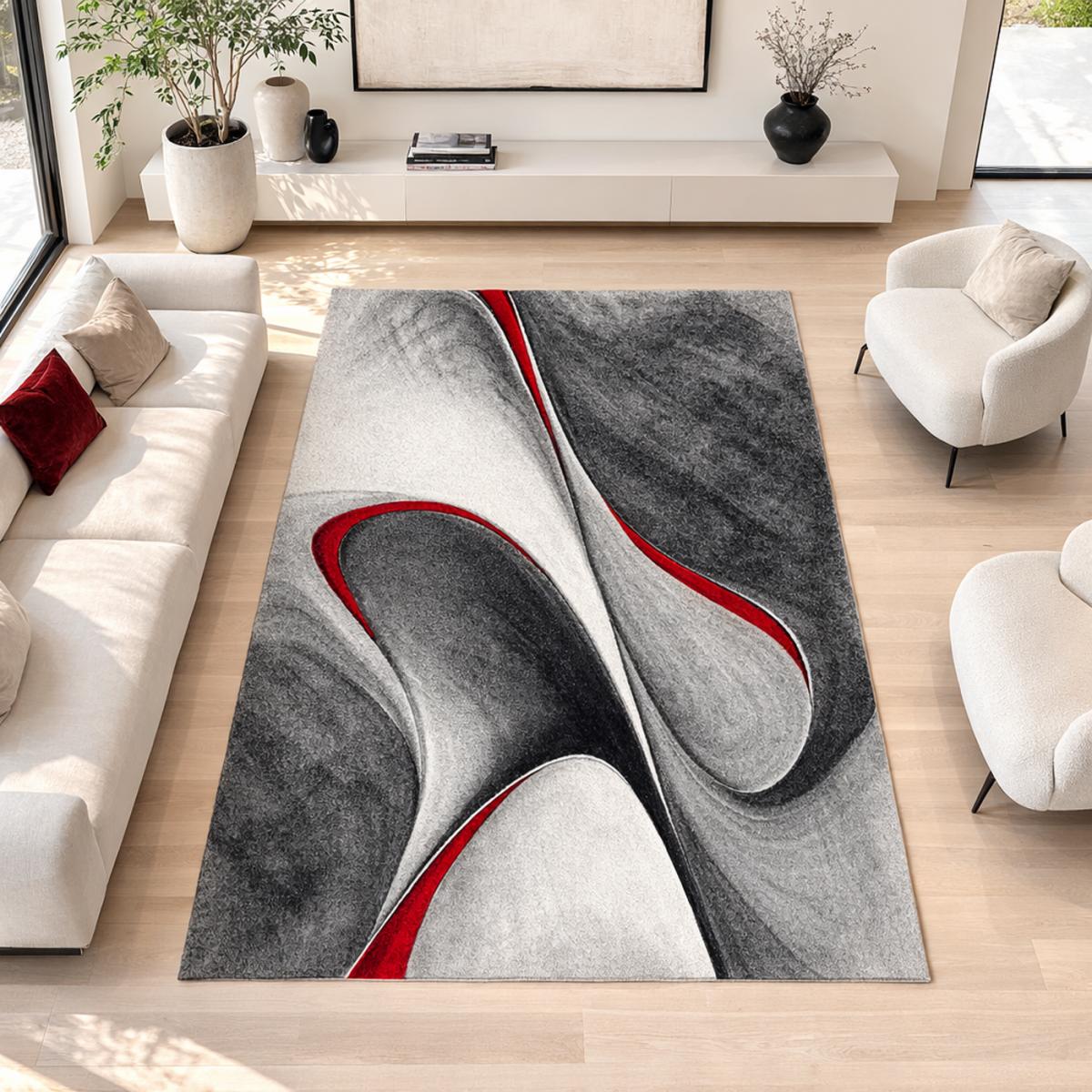Tapis salon et chambre tissé motif géométrique LYN8 MADILA rouge, UN AMOUR DE TAPIS