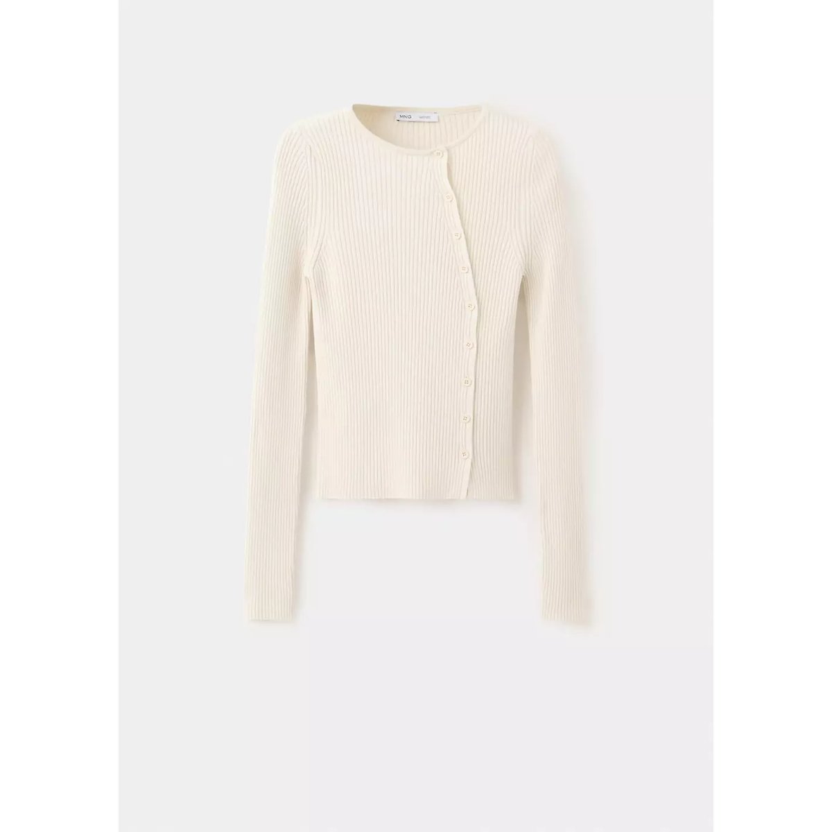 Cardigan asymétrique côtelé écru, MANGO