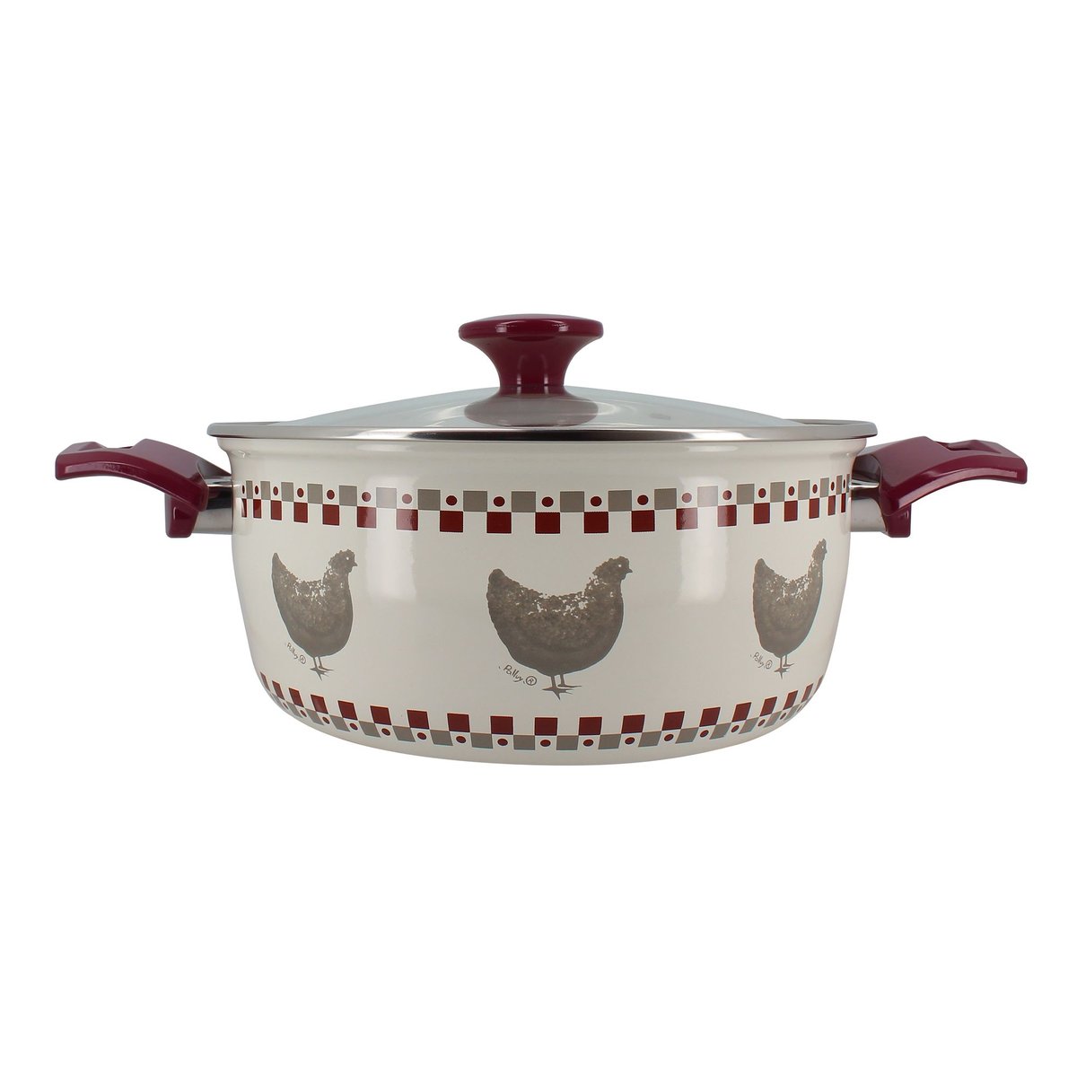 Friteuse en acier émaillé 24cm, GALLINA beige et rouge, MENASTYL