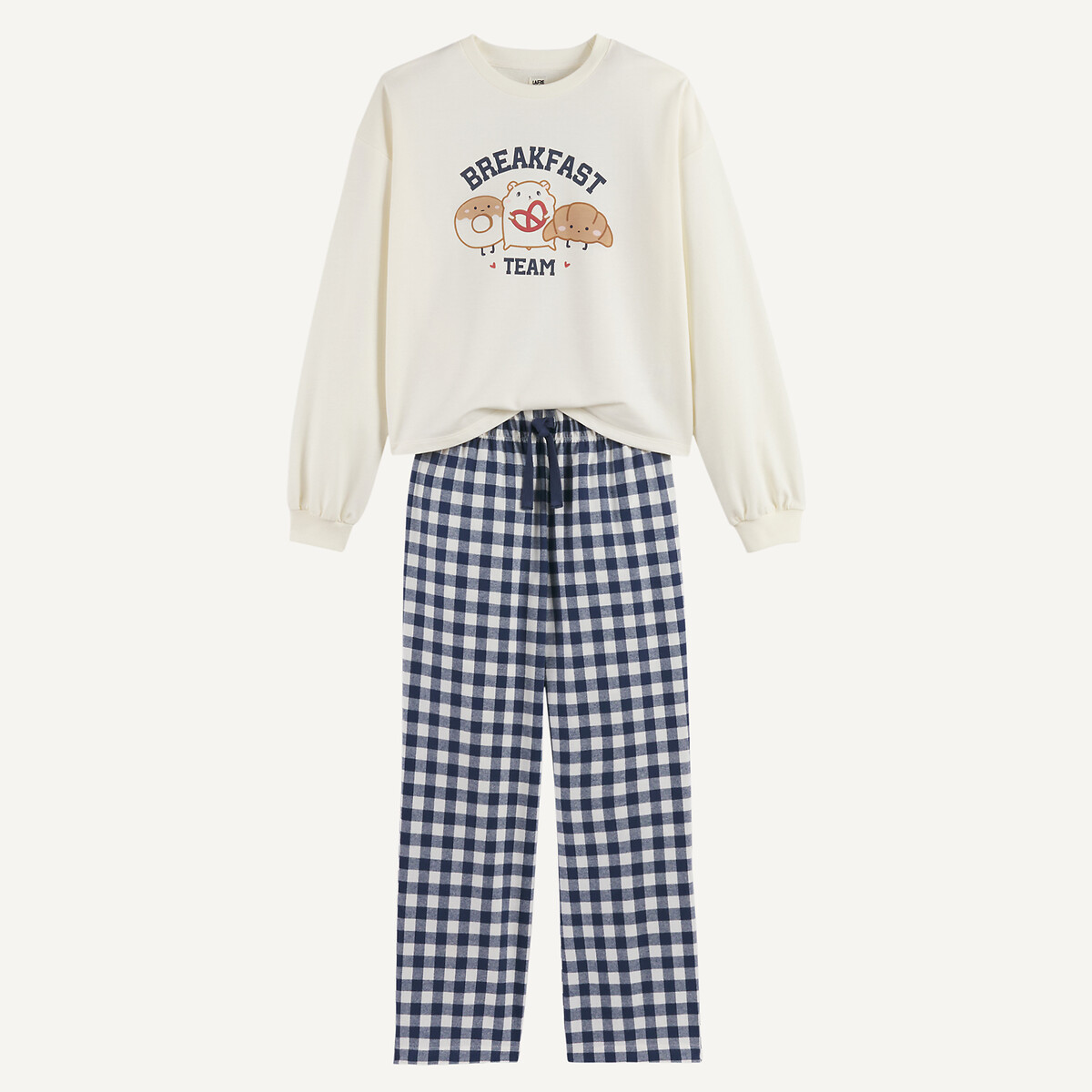 Pyjama avec haut en molleton, pantalon en flanelle marine/écru, LA REDOUTE COLLECTIONS