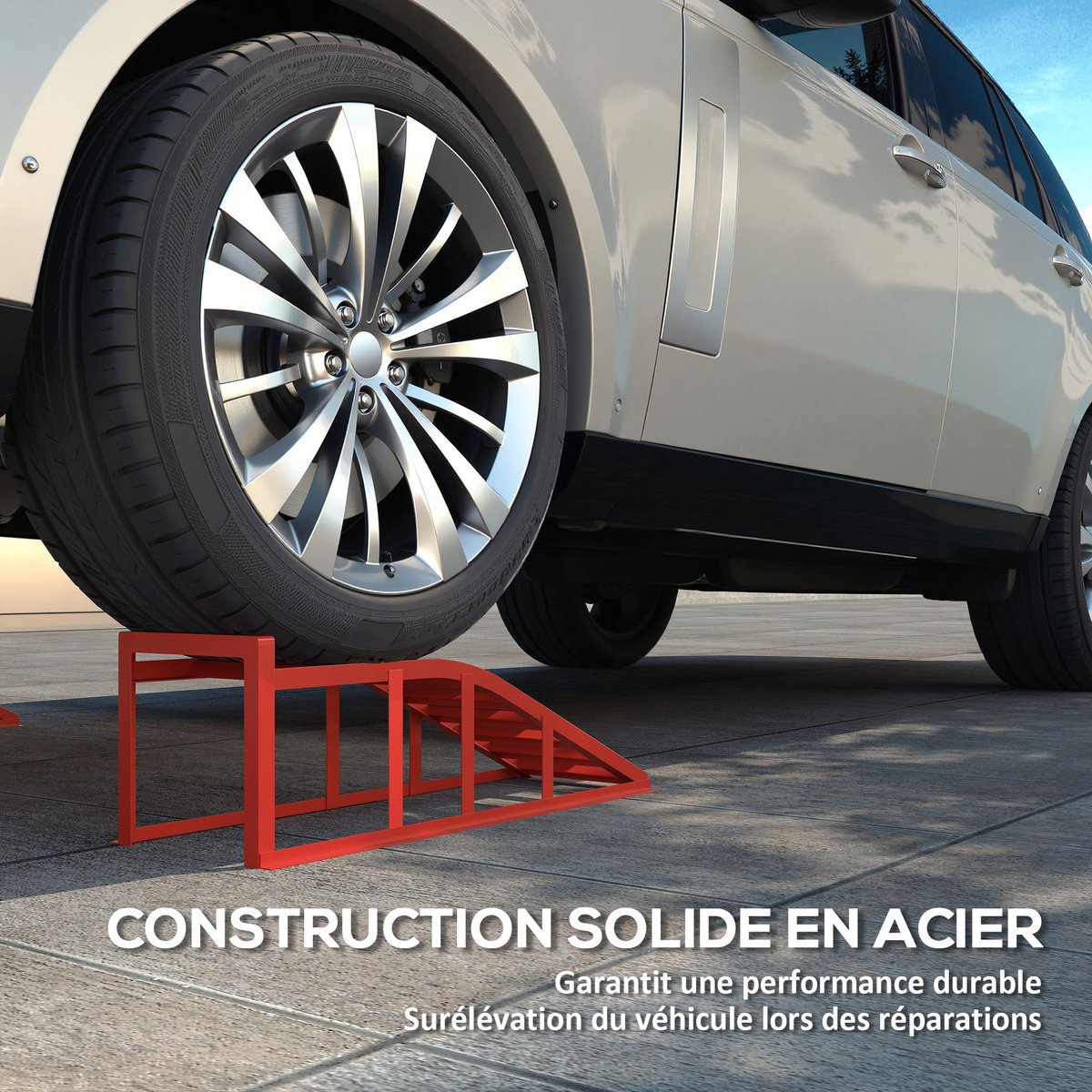 Rampe pour voiture Acier Rouge rouge, HOMCOM