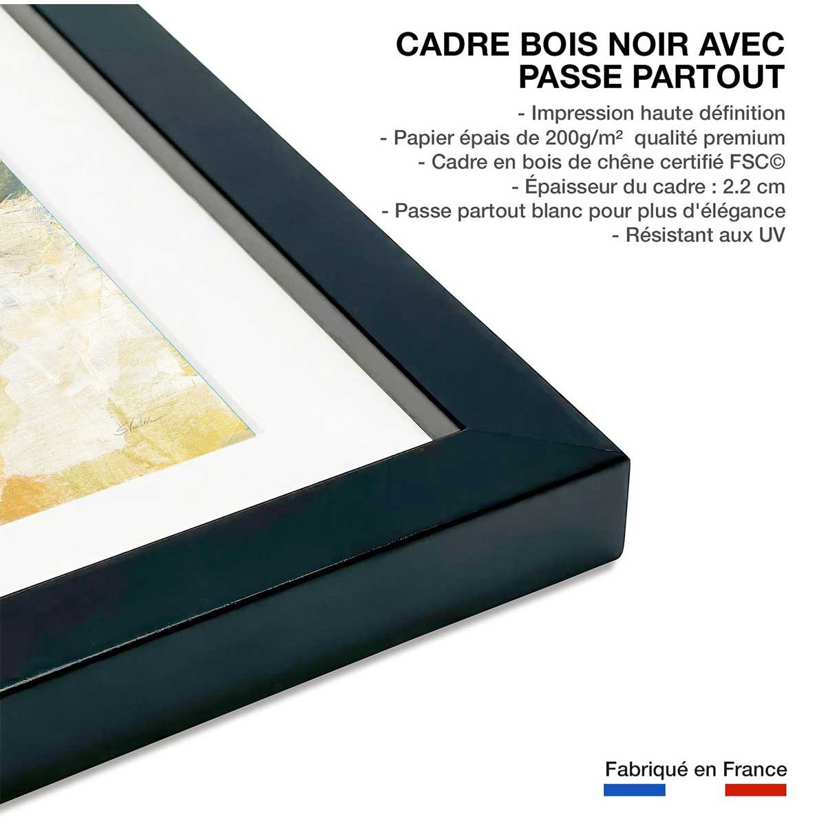 Poster sunny flower affiche + cadre en bois - noir, HEXOA