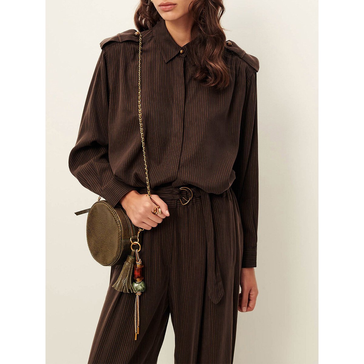 Chemise à manches longues, à fines rayures, pattes aux épaules, GINNIE marron, SESSUN