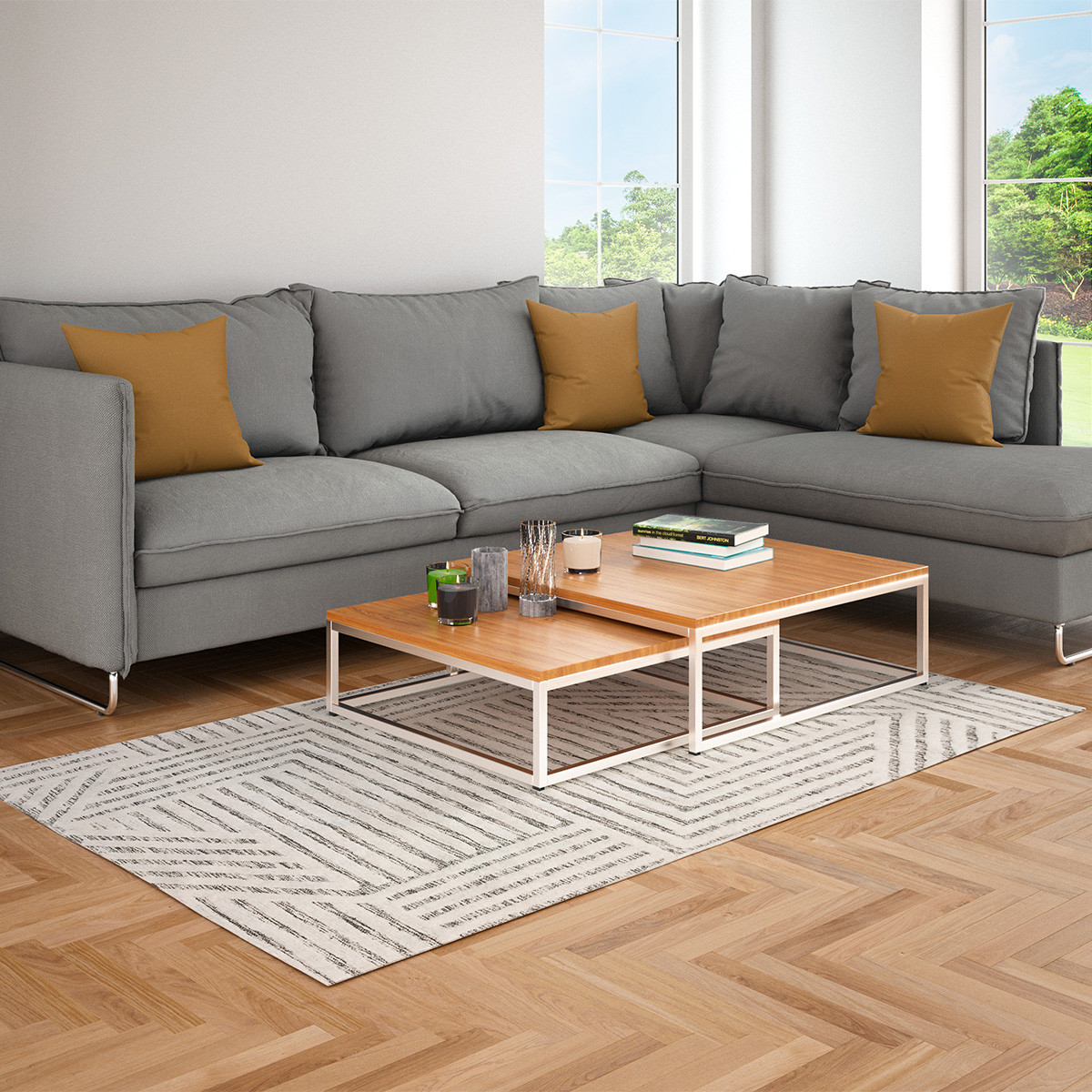 Tapis déco géométrique en coton JIVE noir et blanc, FUTURE HOME