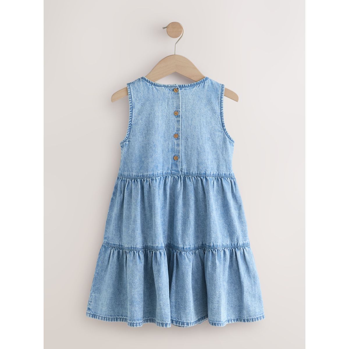 Robe en jean brodée à volants bleu, NEXT